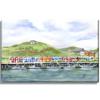 Leinwand 40 x 30 cm Keilrahmen Canvas-Leinen Aquarell Maritim Kunst Druck Kunstdruck Nordsee Insel Helgoland Hummerbuden Lange Anna Felsen Hafen Shops